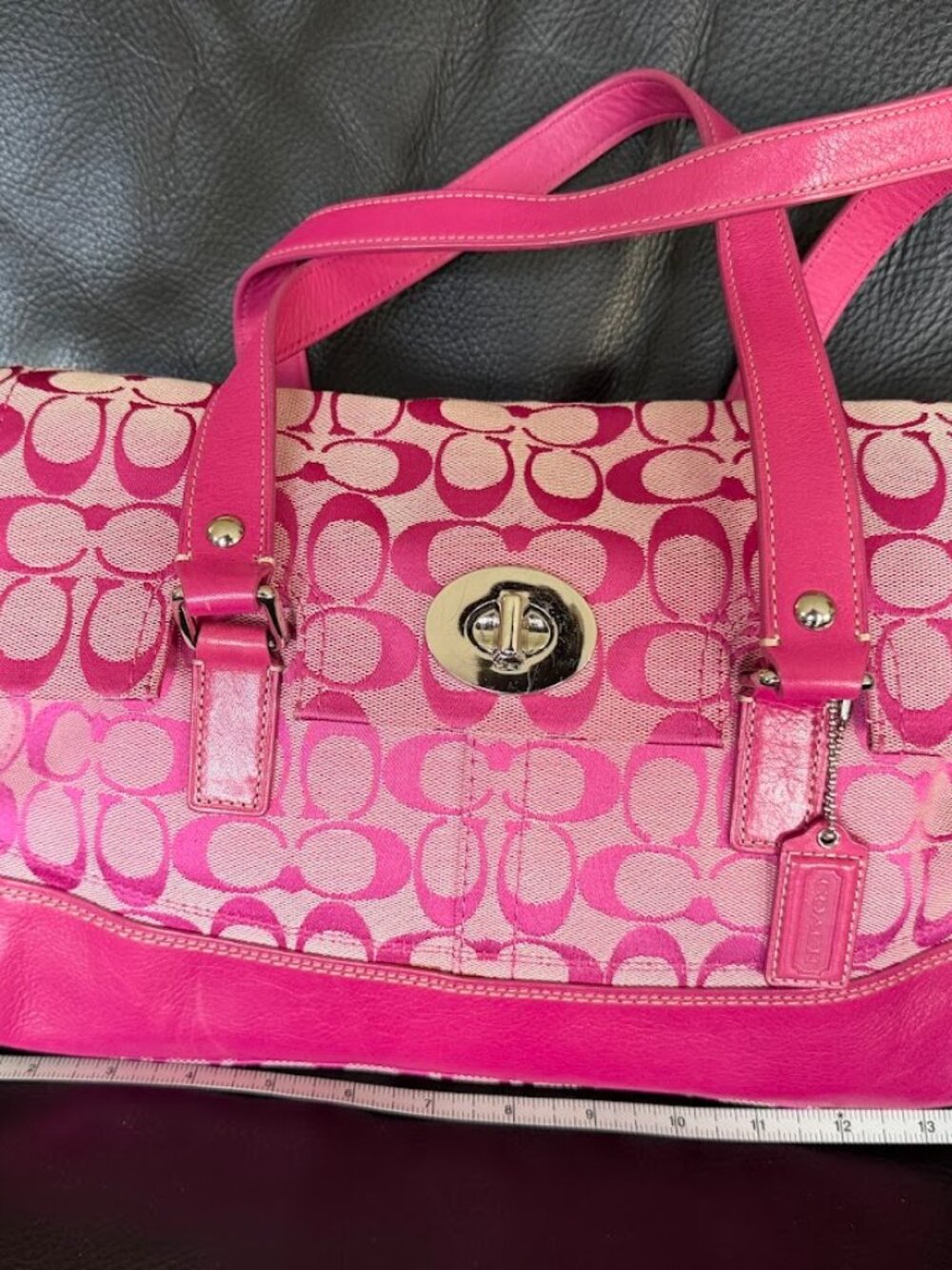 Vintage Pink and White Coach Signature Canvas Satchel
